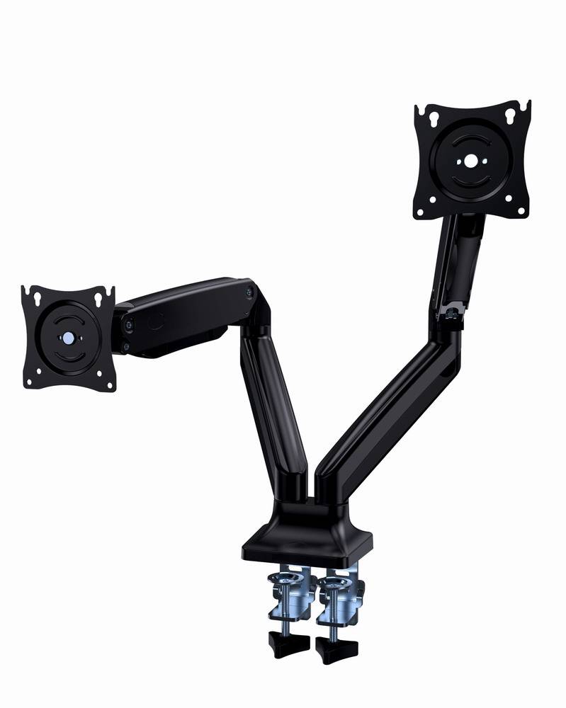 Full-motion dubbele monitorarm met gasveer, 17”-35”-1