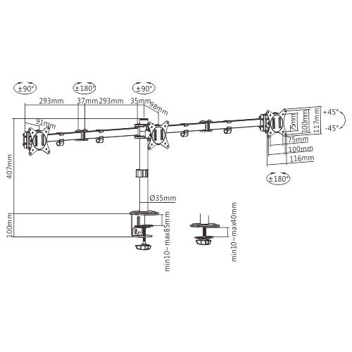 Drievoudige monitorarm voor bureau-montage, 17”-27”-1