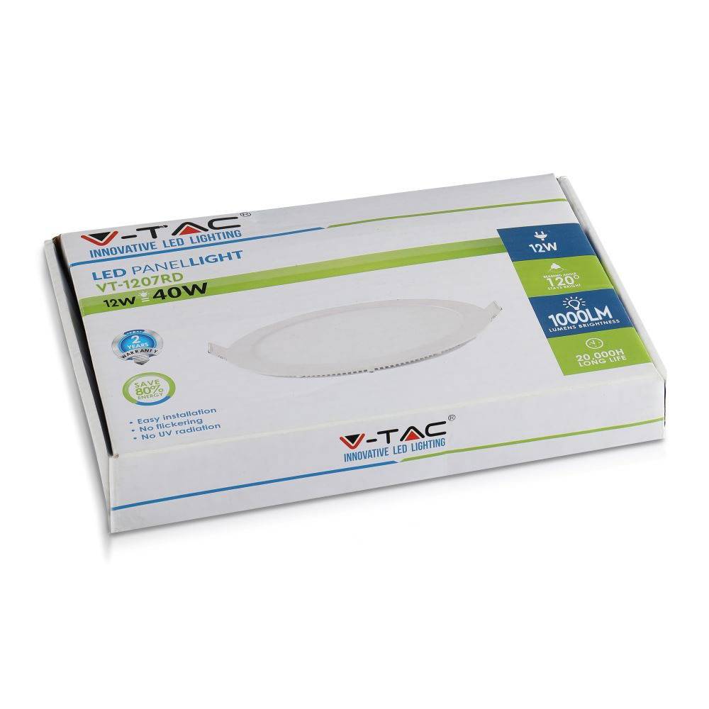V-TAC VT-1207RD Ronde LED Minipanelen - Premium Serie - IP20 - Wit - 12W - 1000 Lumen - 3000K-4