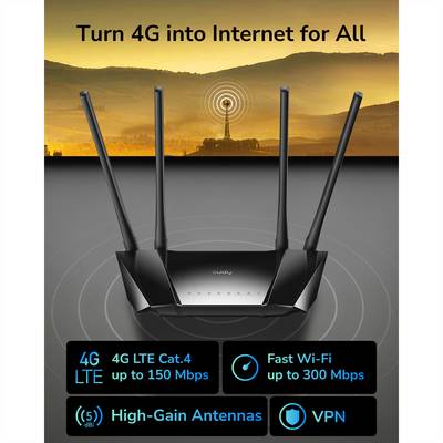 cudy CUDY LT400 N300 Wi-Fi 4G LTE Router Cat4 Router Geïntegreerd modem: LTE 2.4 GHz 300 MBit/s-4