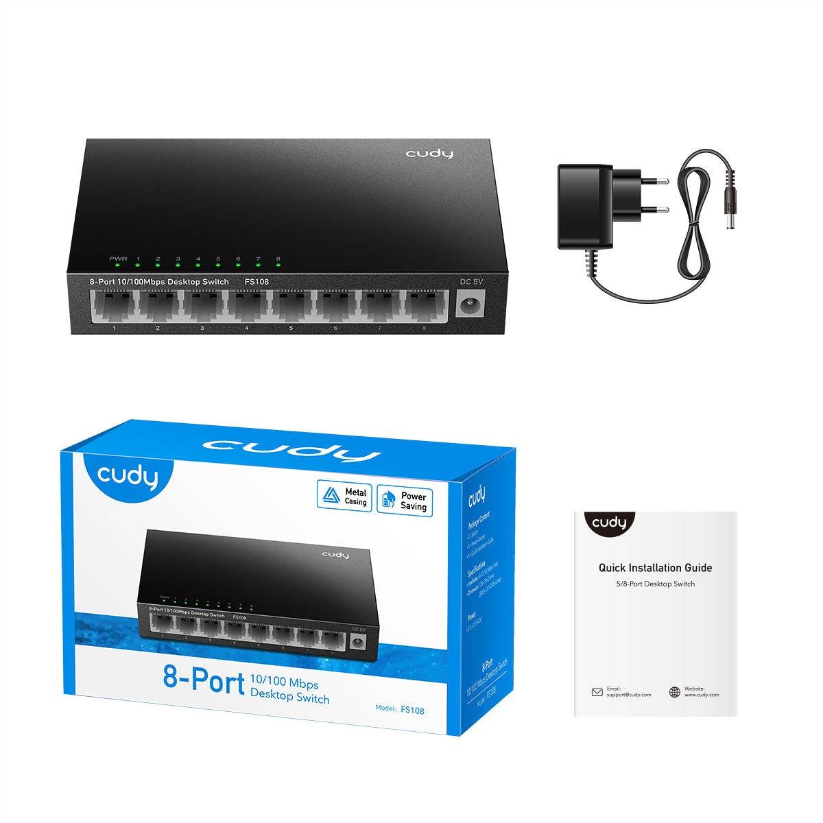 cudy FS108 FS108 8-Port 10/100 Metal Switch - Switch - 0,1 Gbps Netwerk switch-1