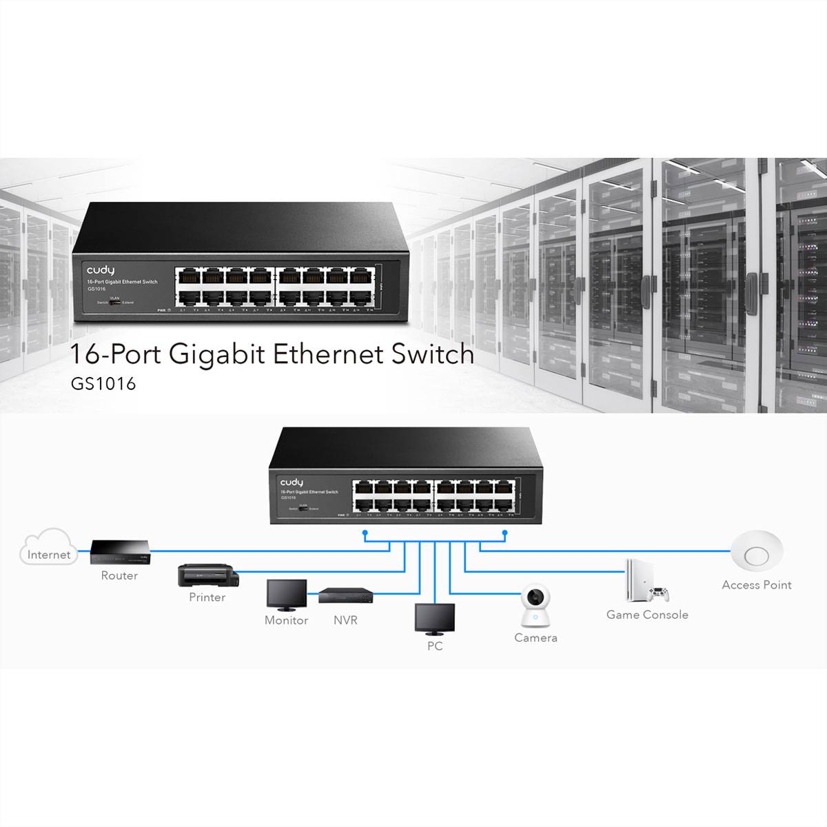CUDY GS1016 16-poorts Gigabit Metalen Switch-4