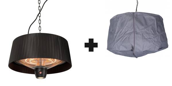 Sunred - COMBIDEAL - Heater & Hoes - Artix - Bright lijn - Zwart - Hangend model - Terrasverwarmer -