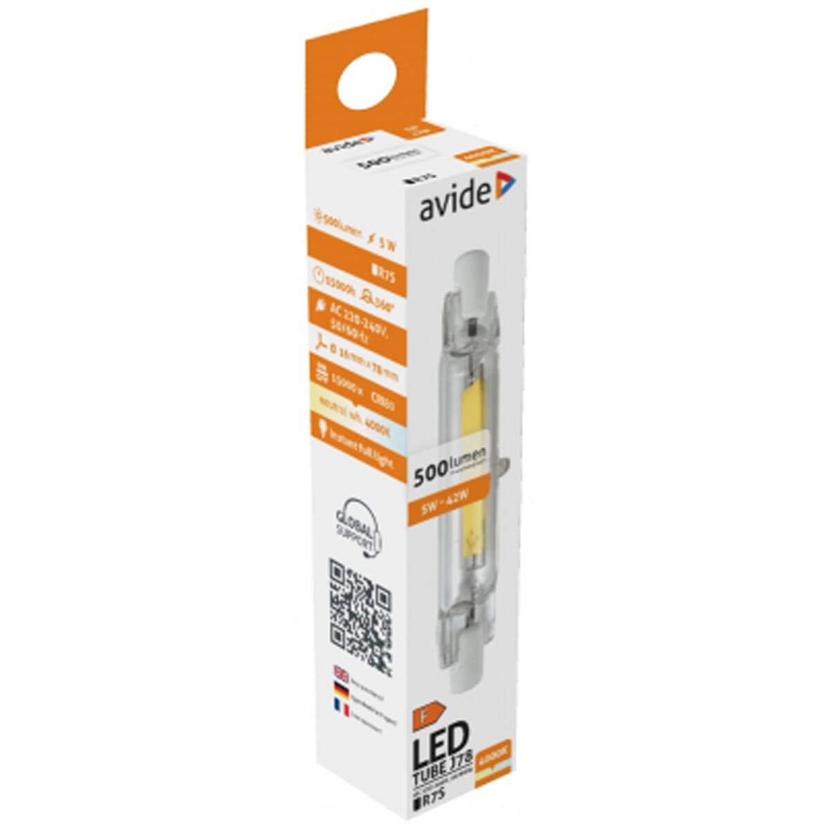 Avide R7S LED Staaflamp 78mm - 5W 220-240V - 4000K - 500lm - LED Lampjes Insteek - Wit licht - Vervangt 42W lamp-2