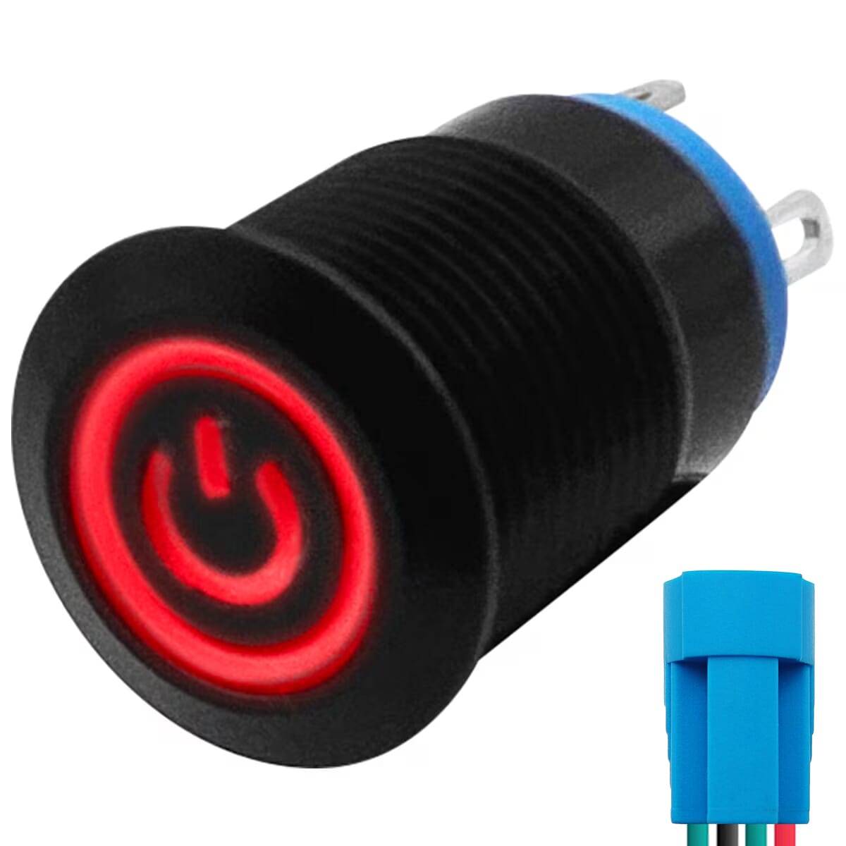 ProRide Metalen Drukschakelaar 220V ON-OFF - 12mm - Aan/uit schakelaar met Aansluitkabel - Spatwaterdicht - LED-0