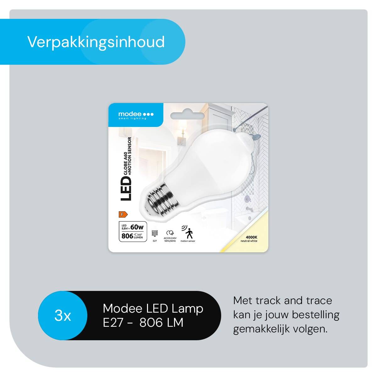 Modee Smart E27 LED Lamp 8.8W met Bewegingssensor - 806lm - 4000K - Neutraal Wit - Globe A60 - Vervangt 60W Halogeen-2
