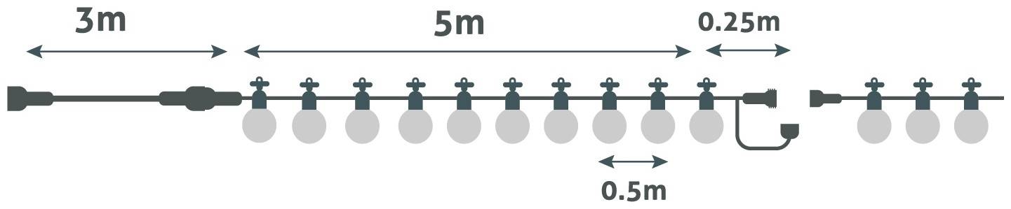 Avide Lichtsnoer 5 Meter - Buiten en Binnen - 6W - 220-240V - 10 Warm Matte Lichtbollen - Verlengbaar - Warm Wit Licht-0