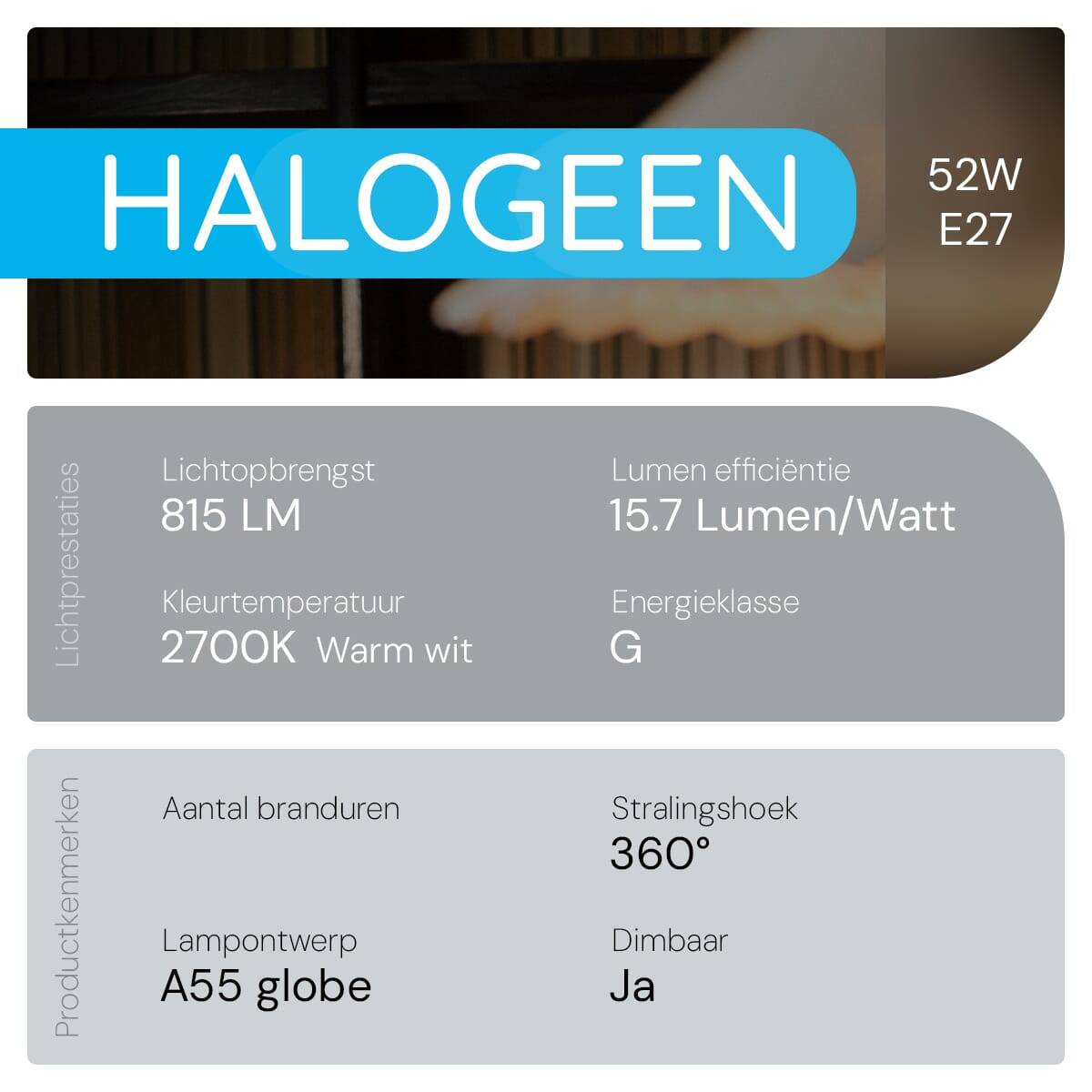 Modee E27 Halogeen Lamp Dimbaar 52W ECO - 815lm - 2700K - Warm Wit - ECO Halogeen Globe A55 - 10 stuks-3