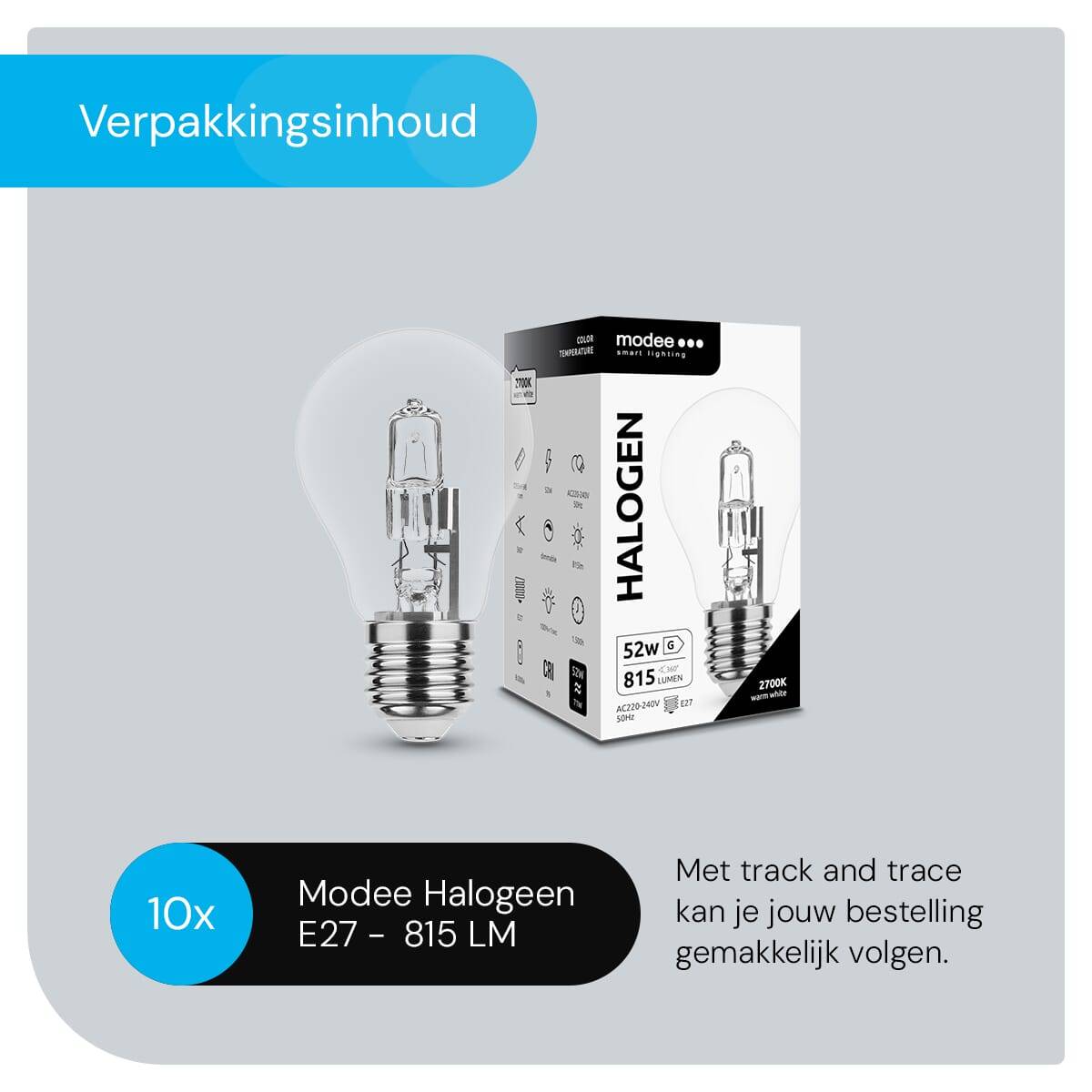 Modee E27 Halogeen Lamp Dimbaar 52W ECO - 815lm - 2700K - Warm Wit - ECO Halogeen Globe A55 - 10 stuks-4