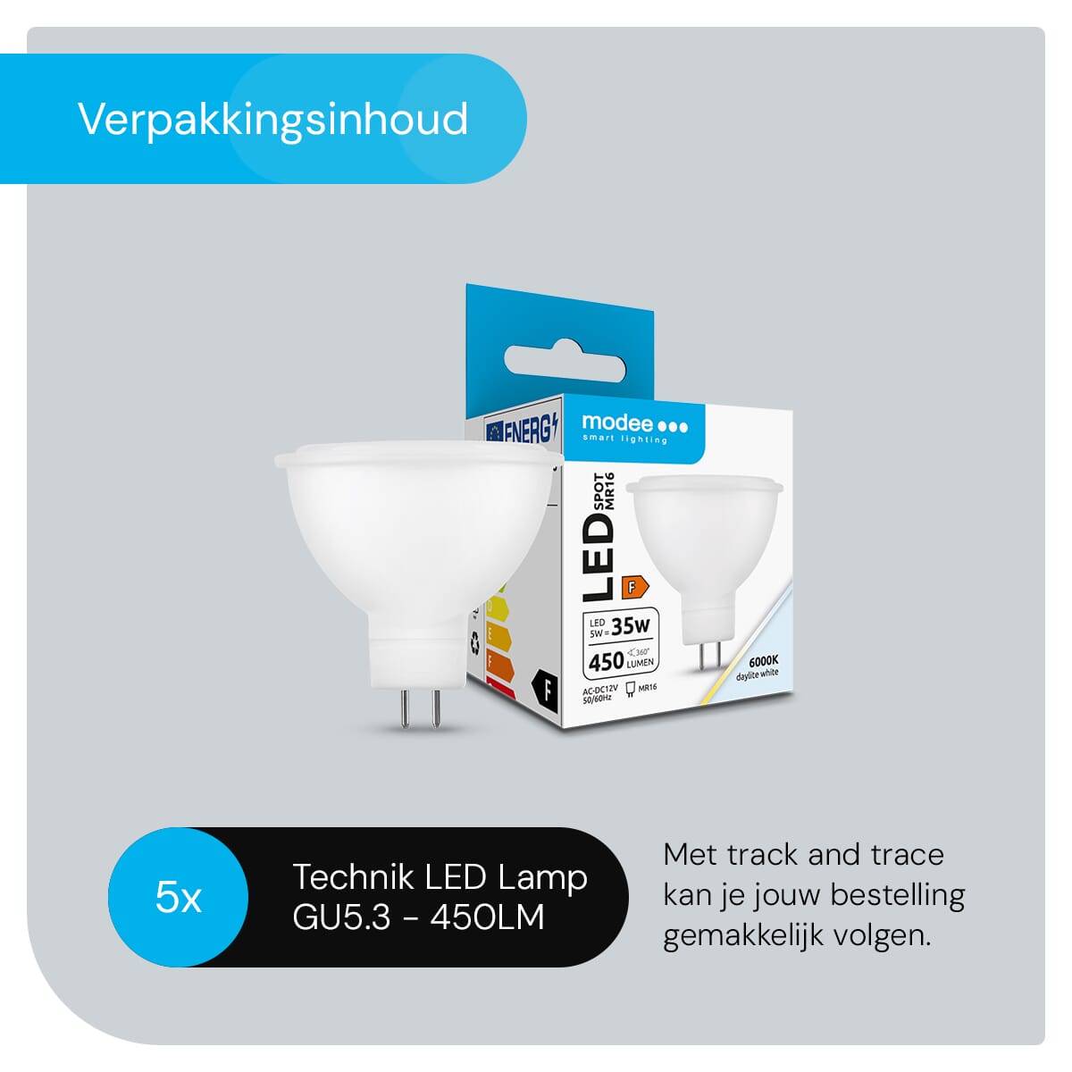 Modee GU5.3 LED Lamp 5W - 450lm - 6000K - Daglicht Wit - LED Spot MR16 - Vervangt 35W Halogeen Gloeilamp - 5 stuk-2