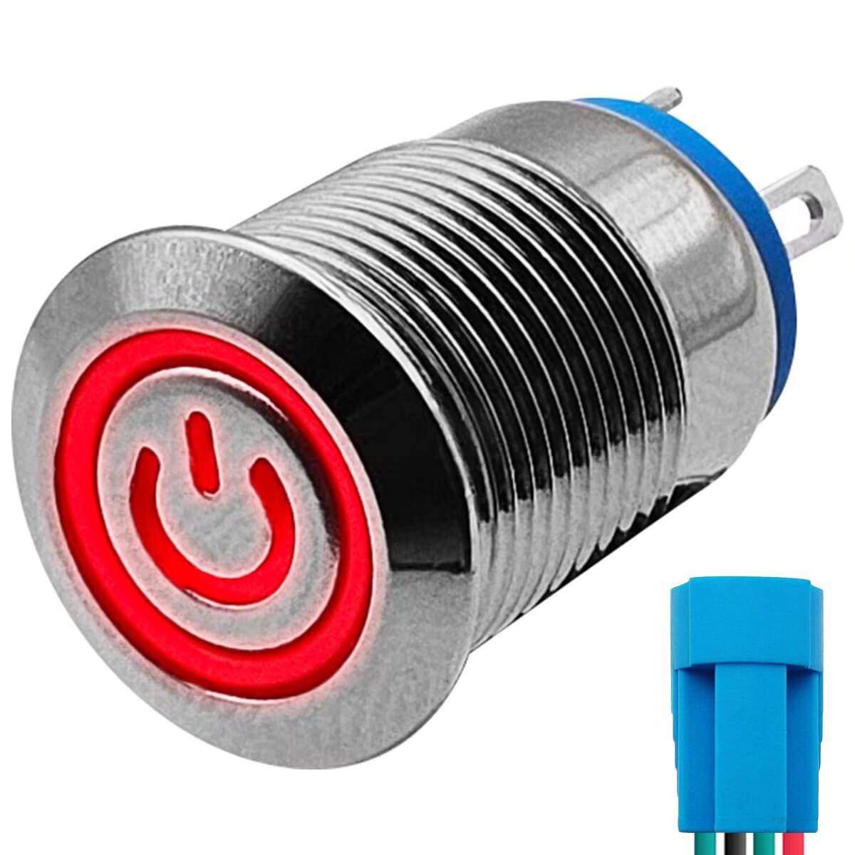 ProRide Metalen Drukschakelaar 220V ON-OFF - 12mm - Aan/uit schakelaar met Aansluitkabel - Spatwaterdicht - LED-0