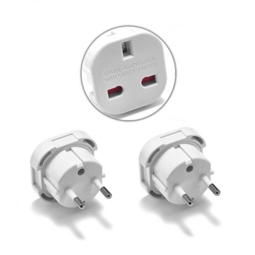 Reisstekker Engeland/Ierland-EU - Type G naar C/E/F - Geaard - 2.5A - 600W - Wit - 2 stuks-0