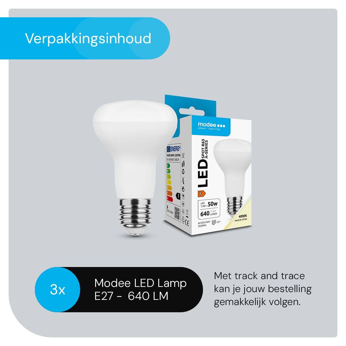 Modee E27 LED Lamp 7.3W - 640lm - 4000K - Neutraal Wit - LED Spot R63 - Vervangt 50W Halogeen Gloeilamp - 3 stuks-3