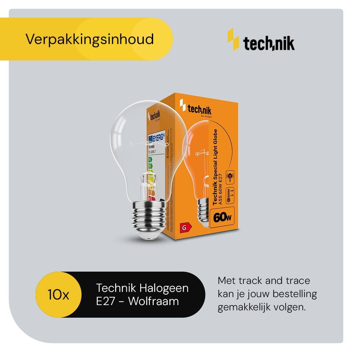 Technik E27 Wolfraam-Gloeilamp Dimbaar 60W - 2700K - Warm Wit - Gloeilamp Globe A55 - 10 stuks-1