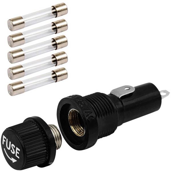 VLTG Zekeringhouder 5x20mm - Met 5 Glaszekeringen - 2.5A - T (Traag)