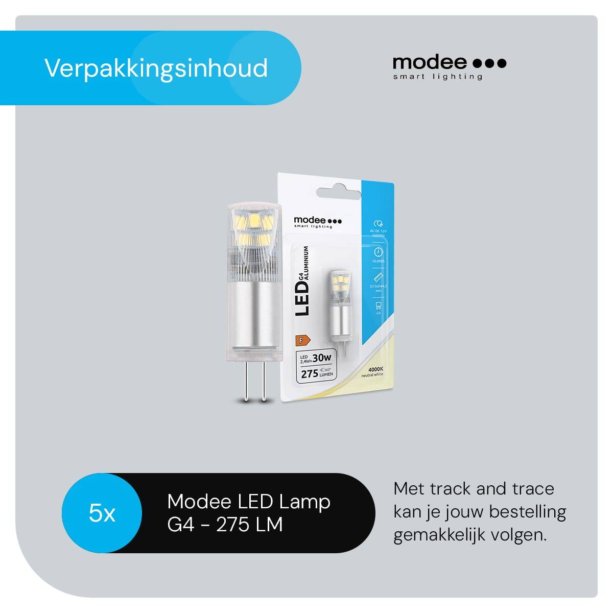 Modee LED Lamp G4 - 2.4W 4000K 275 LM 12V - LED Lamp insteek - Wit Licht - 5 stuks-4