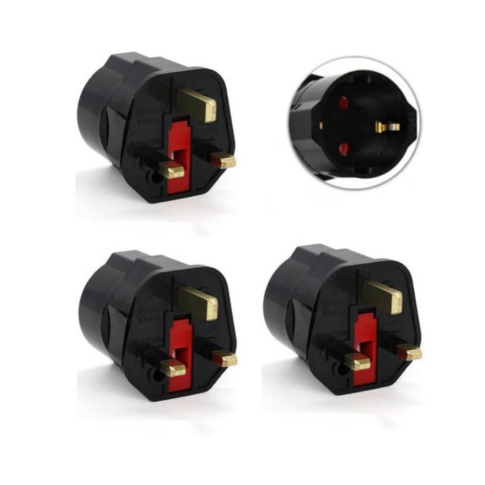 Reisstekker EU-Engeland/Ierland - Type C/E/F naar G - Geaard - 2.5A - 600W - Zwart - 3 stuks-0