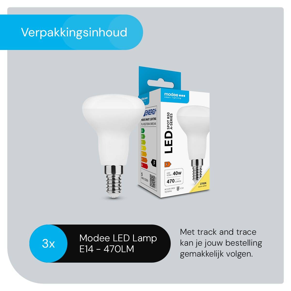 Modee E14 LED Lamp 4.9W - 470lm - 2700K - Warm Wit - LED Spot R50 - Vervangt 40W Halogeen Gloeilamp - 3 stuks-4