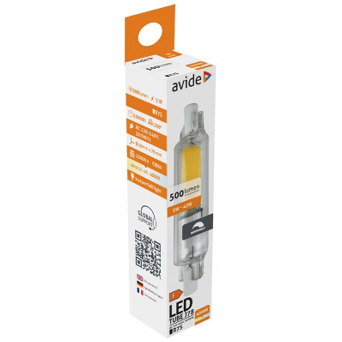 Avide R7s LED Staaflamp Dimbaar 78mm - 5W 220-240V - 4000K - 500lm - LED Lampjes Insteek - Wit licht - Vervangt 42W lamp-4