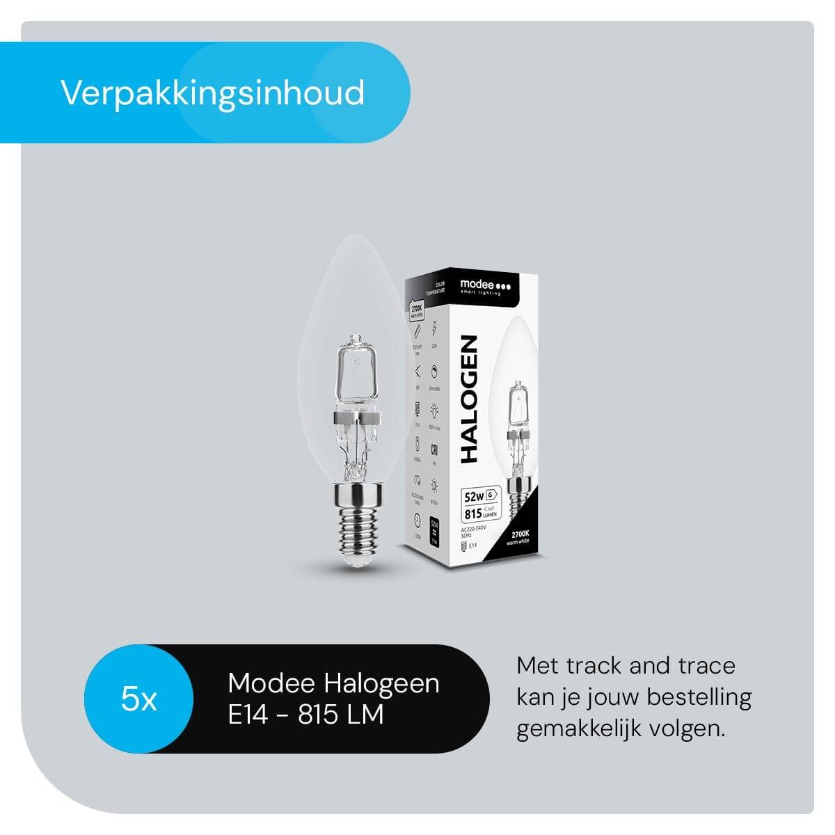 Modee E14 Halogeen Lamp Dimbaar 52W ECO - 815lm - 2700K - Warm Wit - ECO Halogeen Kaarslamp - 5 stuks-4