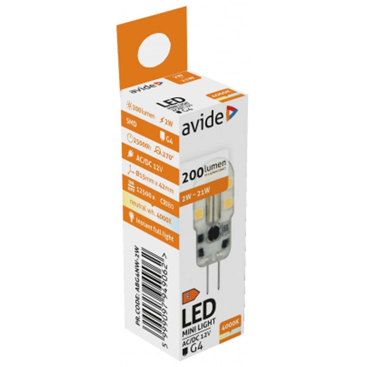 Avide G4 LED Insteeklamp 2W 12V - 4000K - 200lm - LED Lampjes Insteek - Wit licht - Vervangt 21W lamp-2