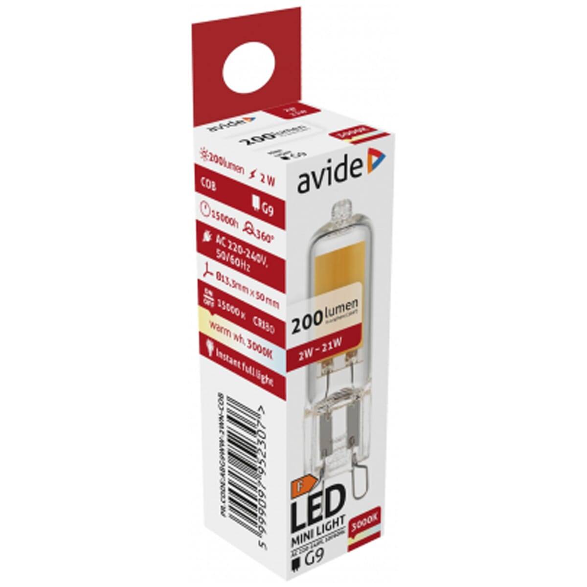 Avide G9 LED Insteeklamp 2W 220-240V - 3000K - 200lm - LED Lampjes Insteek - Warm wit licht - Vervangt 21W lamp - 5-3