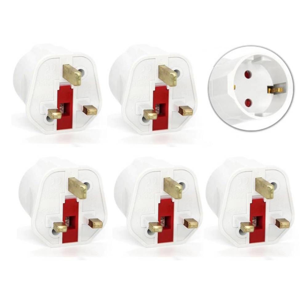 Reisstekker EU-Engeland/Ierland - Type C/E/F naar G - Geaard - 2.5A - 600W - Wit - 5 stuks-0
