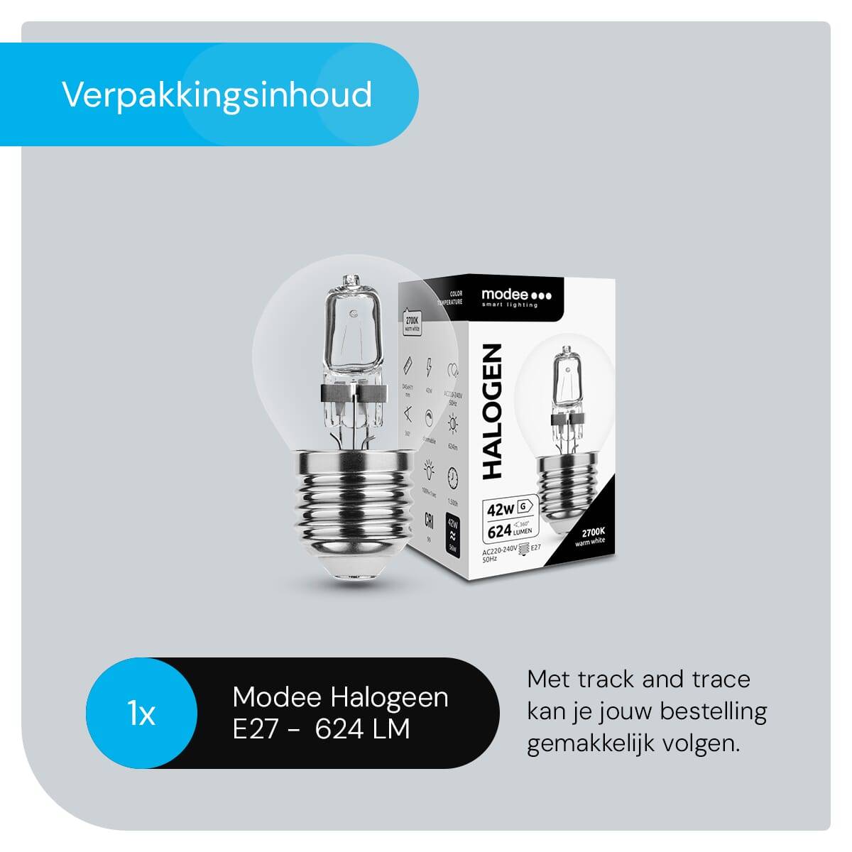 Modee E27 Halogeen Lamp Dimbaar 42W ECO - 624lm - 2700K - Warm Wit - ECO Halogeen Globe Mini P45-4