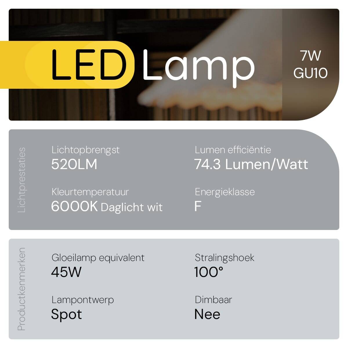 Technik GU10 LED Lamp 7W - 520lm - 6000K - Daglicht Wit - LED Spot - Vervangt 45W Halogeen Gloeilamp - 3 stuk-1
