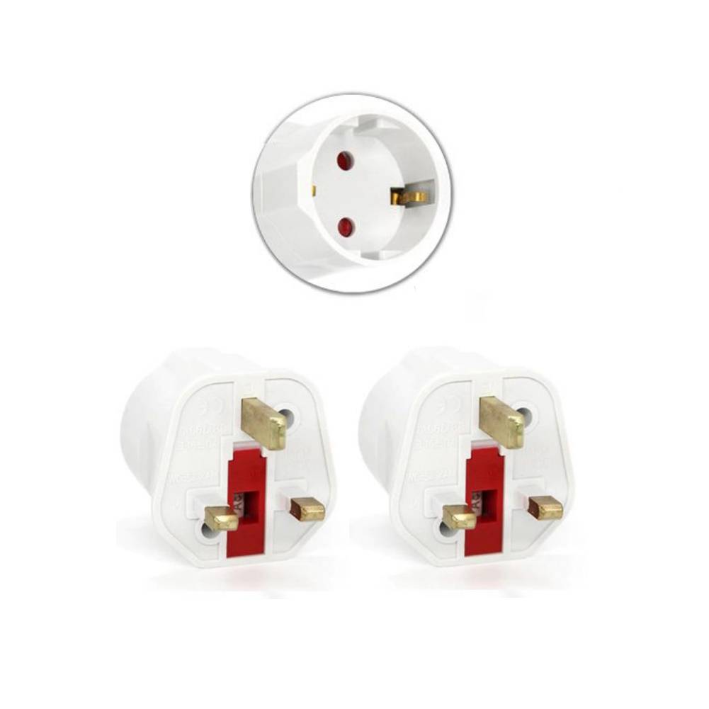 Reisstekker EU-Engeland/Ierland - Type C/E/F naar G - Geaard - 2.5A - 600W - Wit - 2 stuks-0