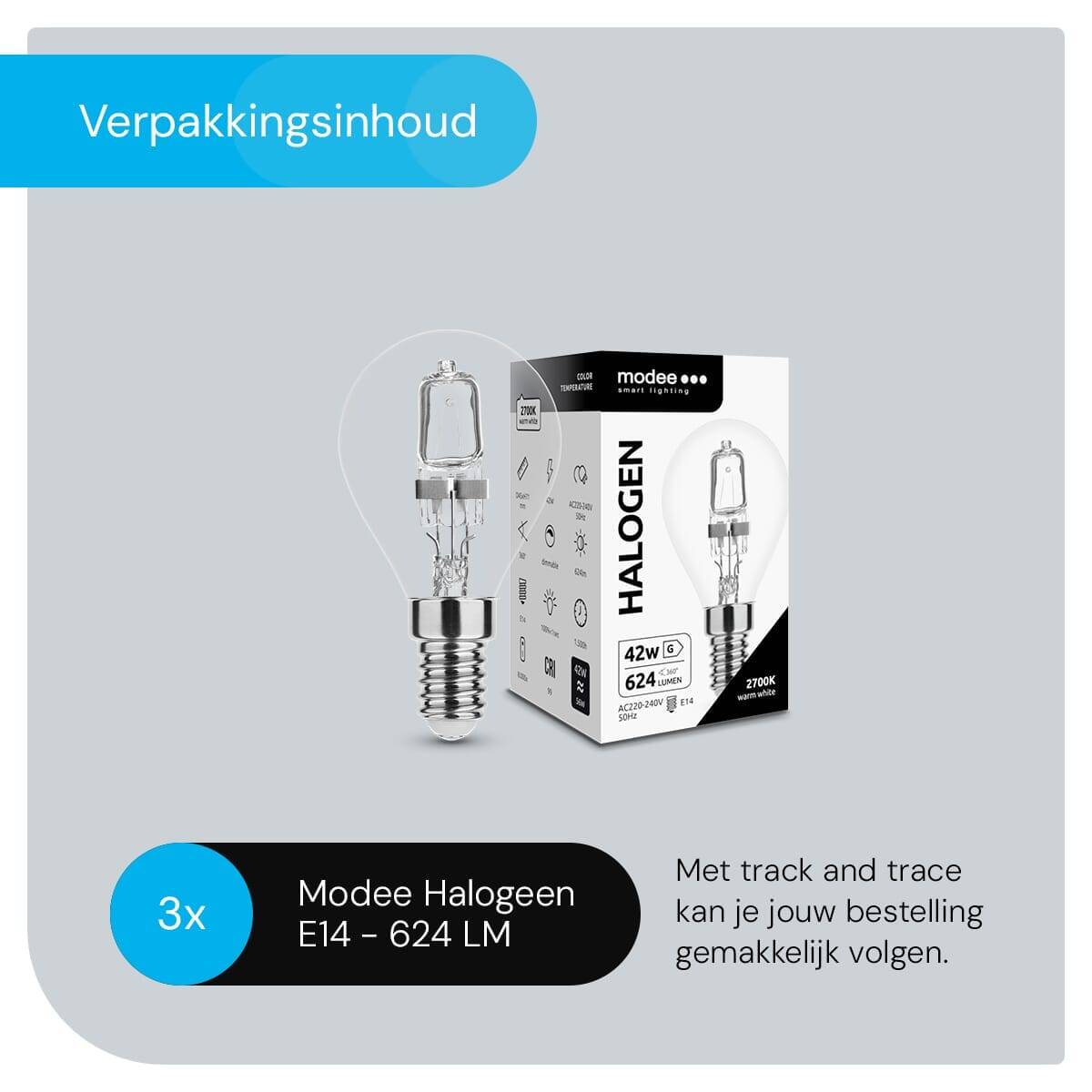 Modee E14 Halogeen Lamp Dimbaar 42W ECO - 624lm - 2700K - Warm Wit - ECO Halogeen Globe Mini P45 - 3 stuks-4