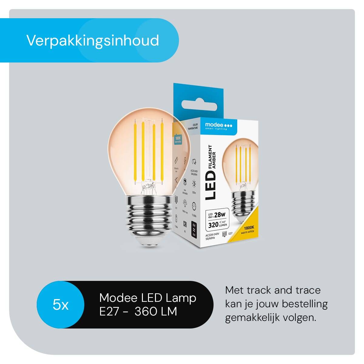 Modee E27 LED Lamp 4W - 320lm - 1800K - Warm Wit - LED Filament Amber Globe Mini P45 - Vervangt 28W Halogeen Gloeilamp --4