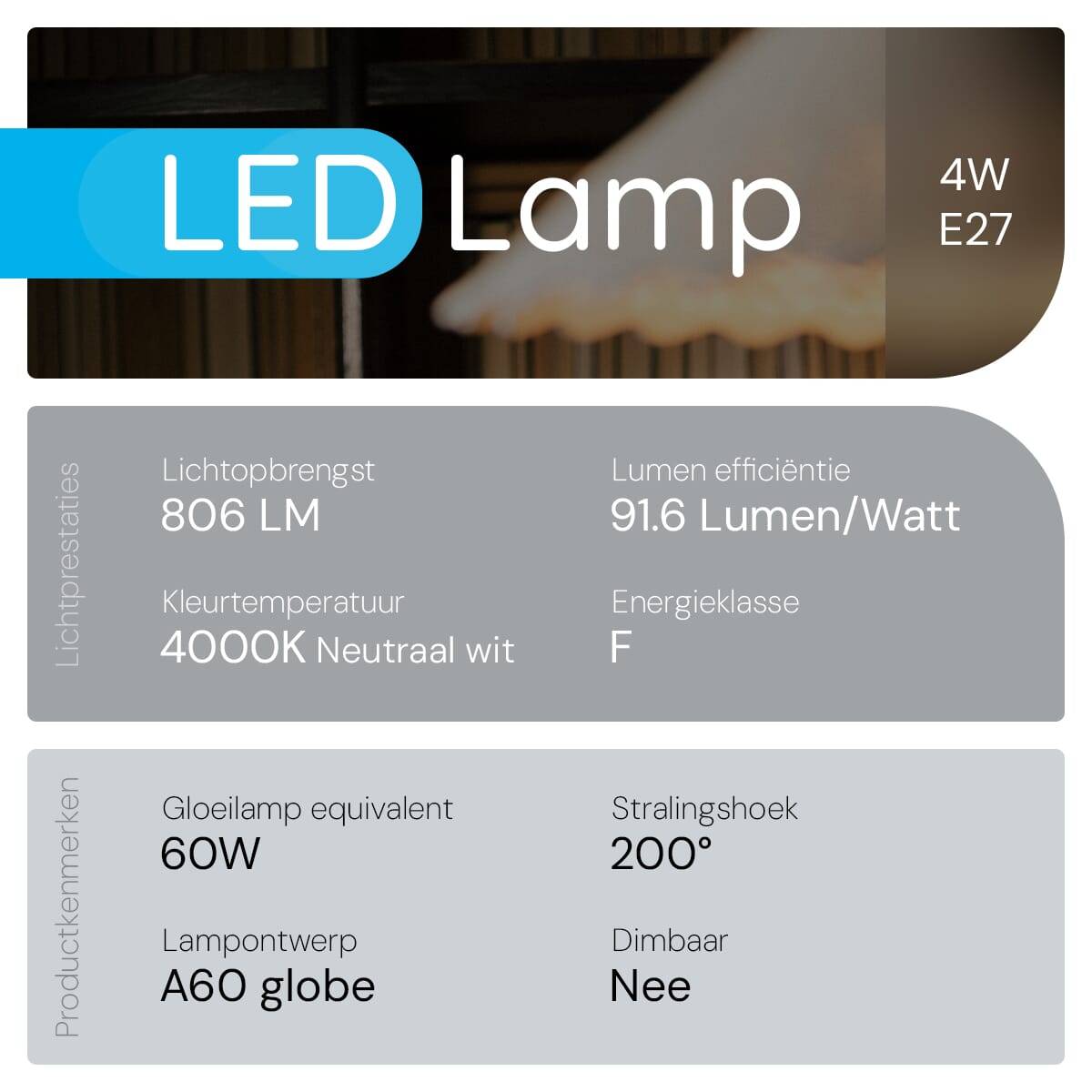 Modee E27 LED Lamp 8.8W met Bewegingssensor - 806lm - 4000K - Neutraal Wit - Globe A60 - Vervangt 60W Halogeen Gloeilamp-4