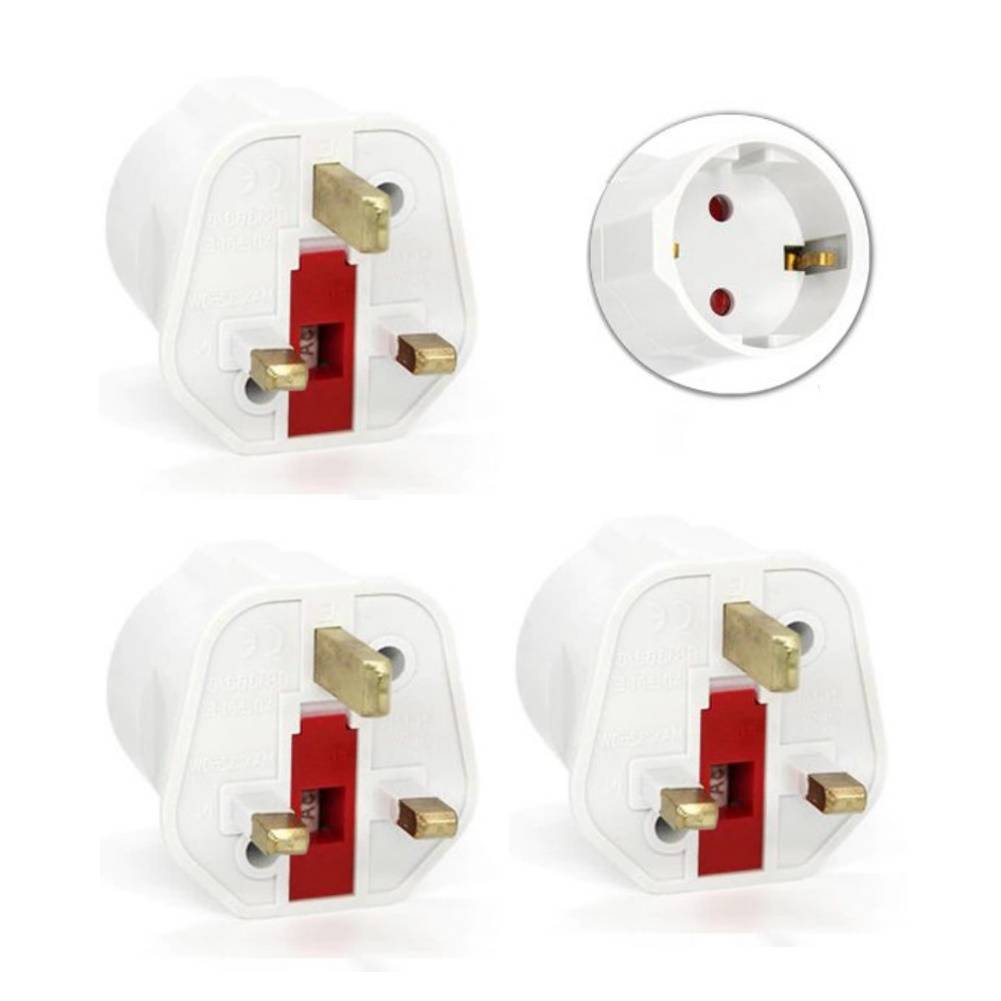 Reisstekker EU-Engeland/Ierland - Type C/E/F naar G - Geaard - 2.5A - 600W - Wit - 3 stuks-0