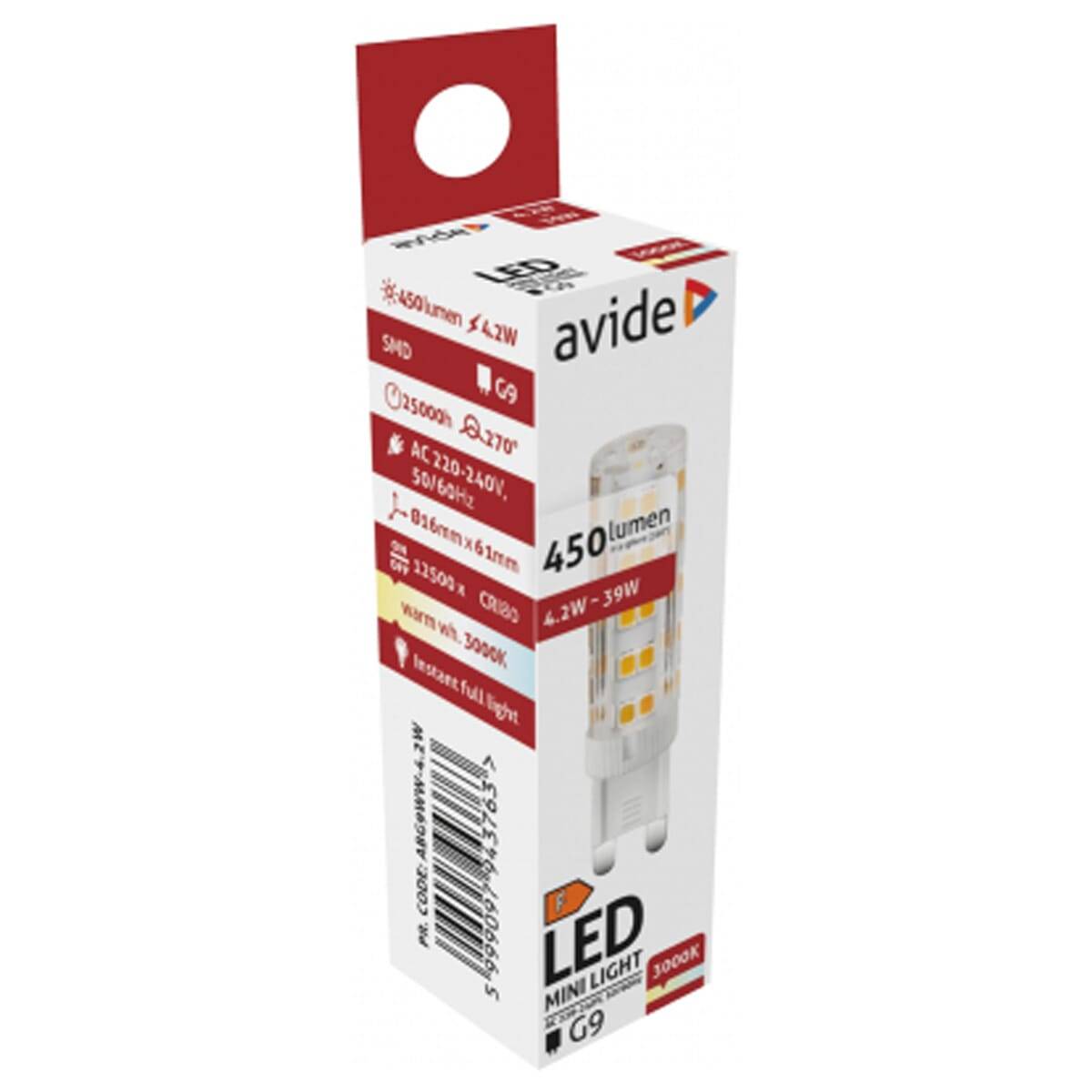 Avide G9 LED Insteeklamp 4.2W 220-240V - 3000K - 450lm - LED Lampjes Insteek - Warm wit licht - Vervangt 39W lamp - 3-3