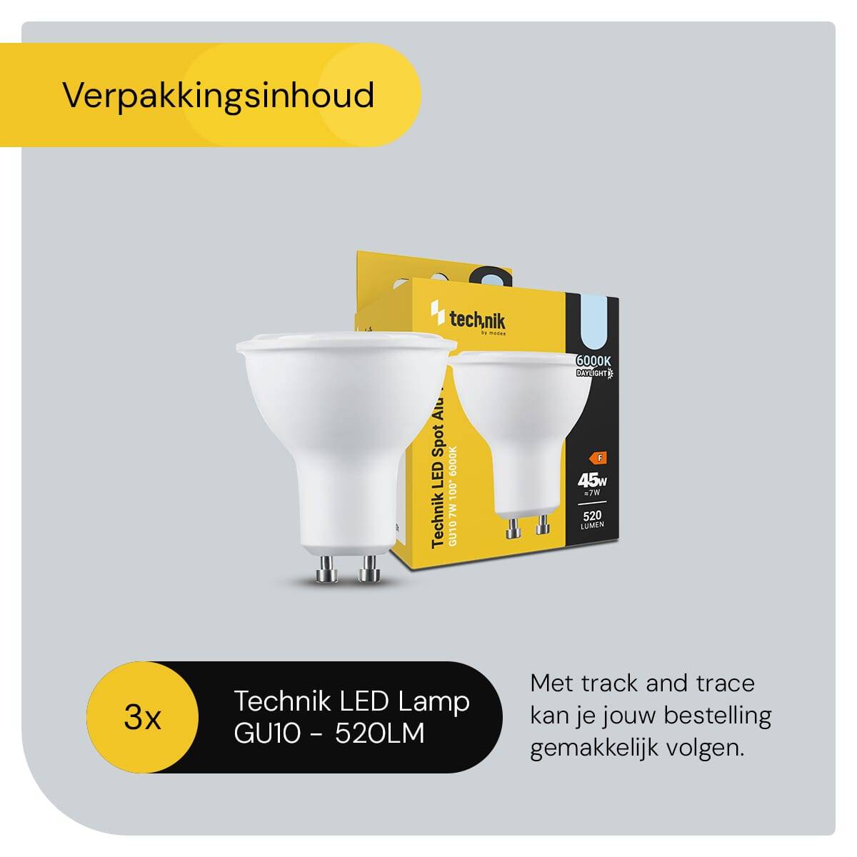 Technik GU10 LED Lamp 7W - 520lm - 6000K - Daglicht Wit - LED Spot - Vervangt 45W Halogeen Gloeilamp - 3 stuk-2