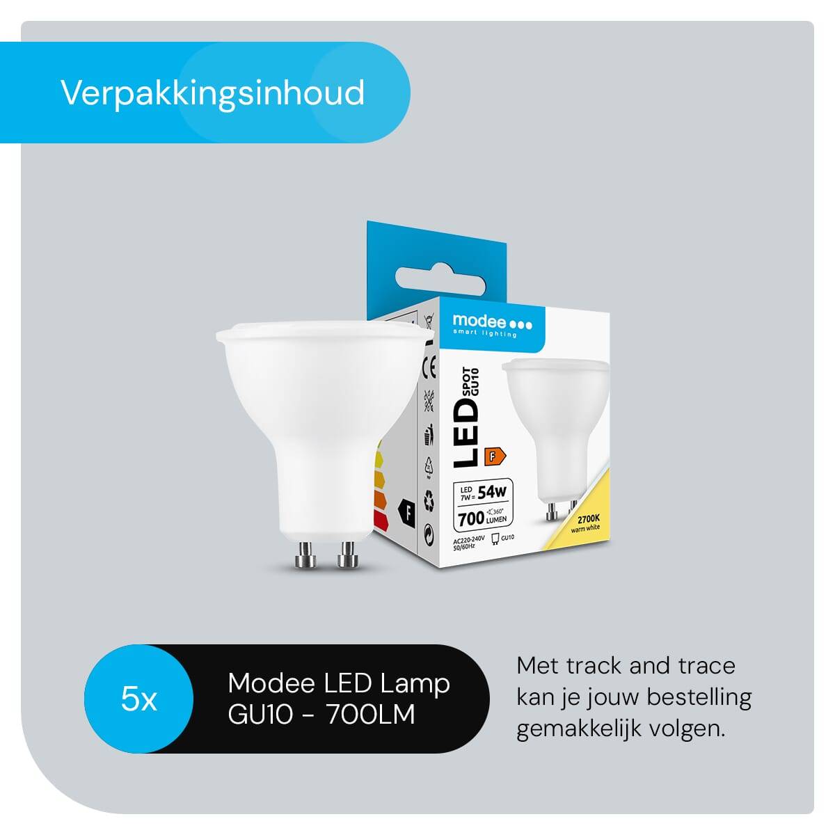 Modee GU10 LED Lamp 7W - 700lm - 2700K - Warm Wit - LED Spot - Vervangt 54W Halogeen Gloeilamp - 5 stuks-4
