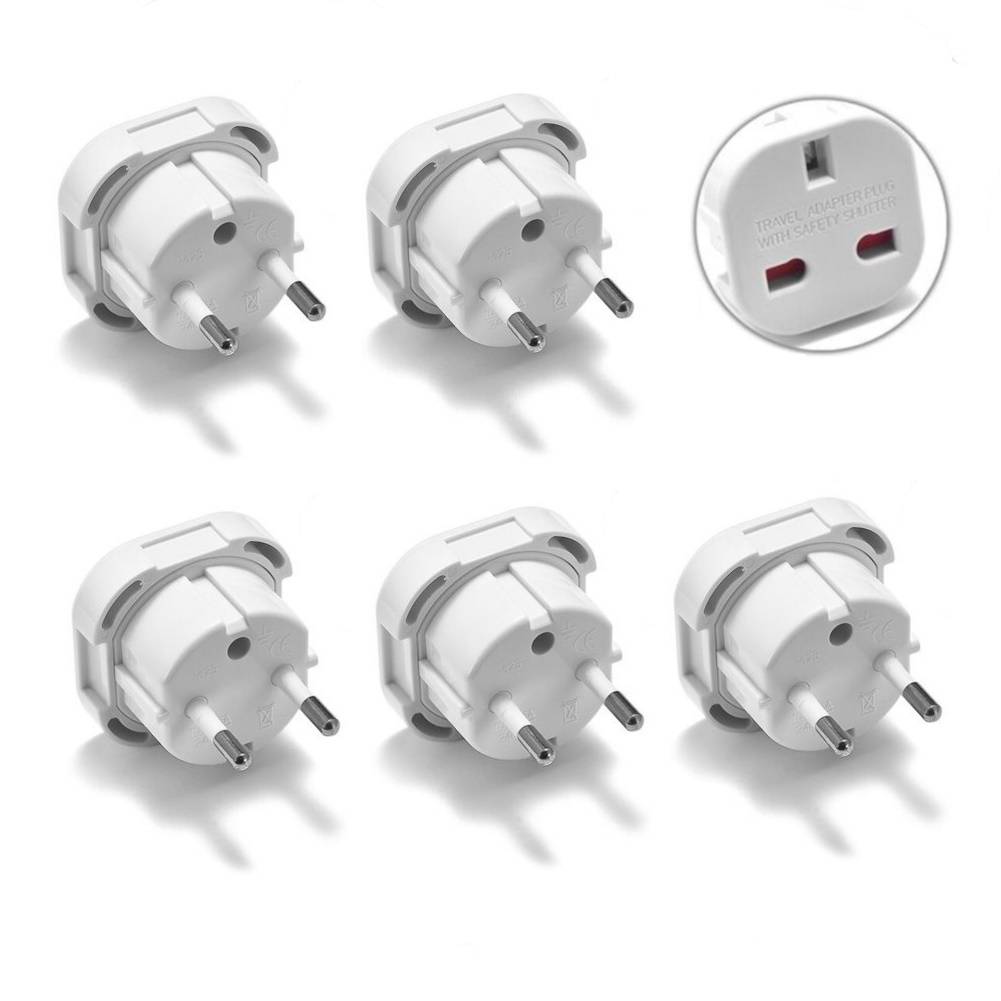 Reisstekker Engeland/Ierland-EU - Type G naar C/E/F - Geaard - 2.5A - 600W - Wit - 5 stuks-0