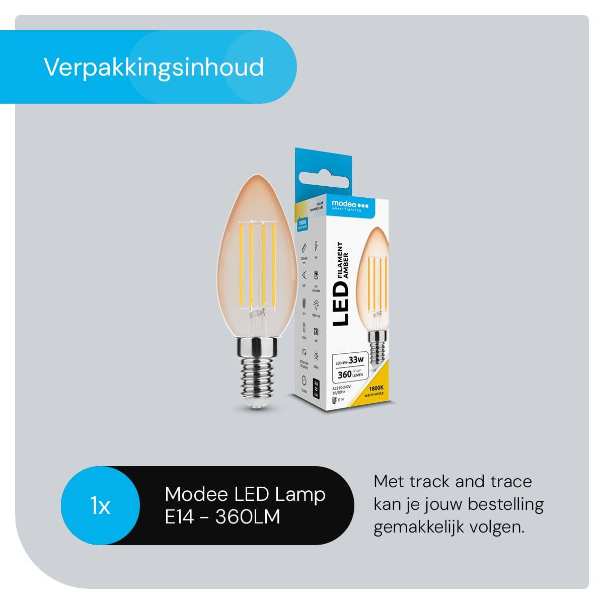 Modee E14 LED Lamp 4W - 360lm - 1800K - Warm Wit - LED Filament Amber Kaarslamp B35 - Vervangt 33W Halogeen Gloeilamp-3