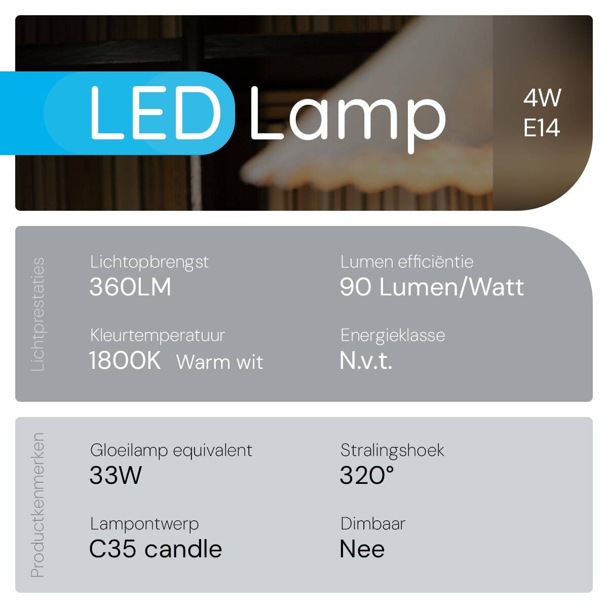 Modee E14 LED Lamp 4W - 360lm - 1800K - Warm Wit - LED Filament Amber Kaarslamp B35 - Vervangt 33W Halogeen Gloeilamp-4