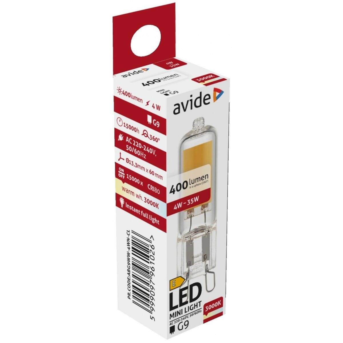 Avide G9 LED Insteeklamp 4W 220-240V - 3000K - 400lm - LED Lampjes Insteek - Warm wit licht - Vervangt 35W lamp - 3-3