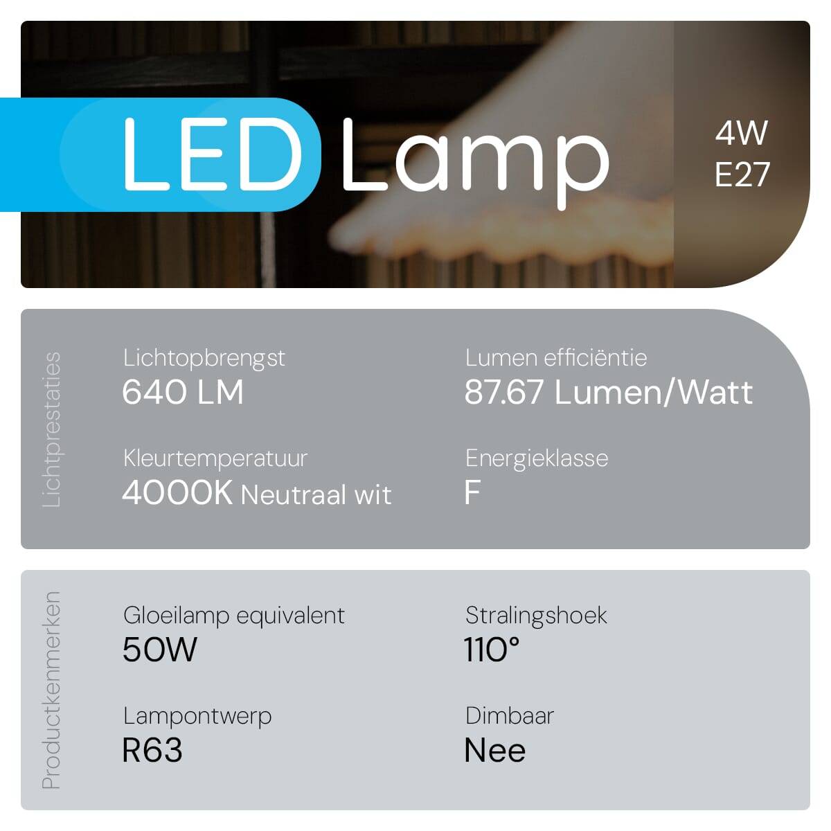 Modee E27 LED Lamp 7.3W - 640lm - 4000K - Neutraal Wit - LED Spot R63 - Vervangt 50W Halogeen Gloeilamp - 3 stuks-4