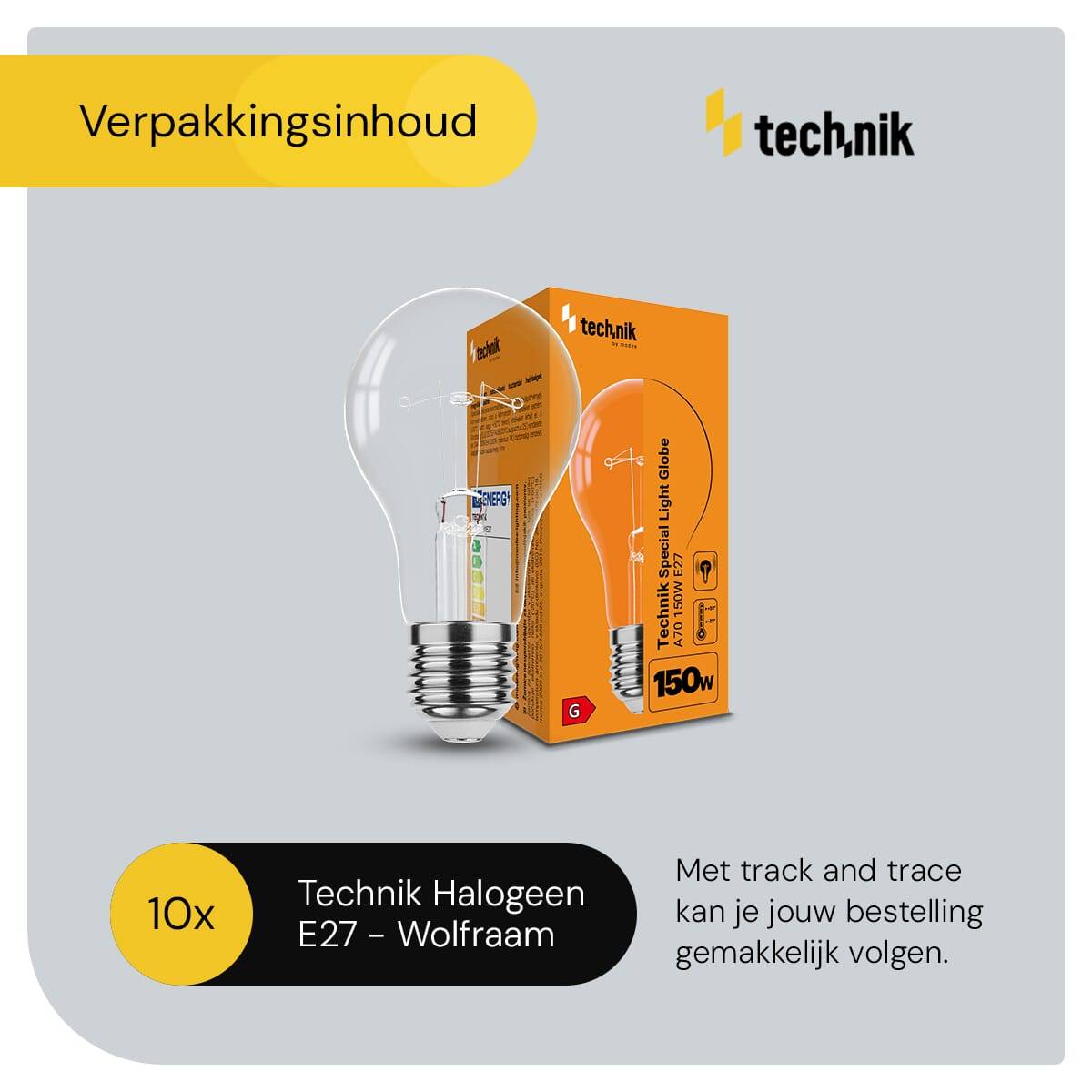 Technik E27 Wolfraam-Gloeilamp Dimbaar 150W - 2700K - Warm Wit - Gloeilamp Globe A70 - 10 stuks-4