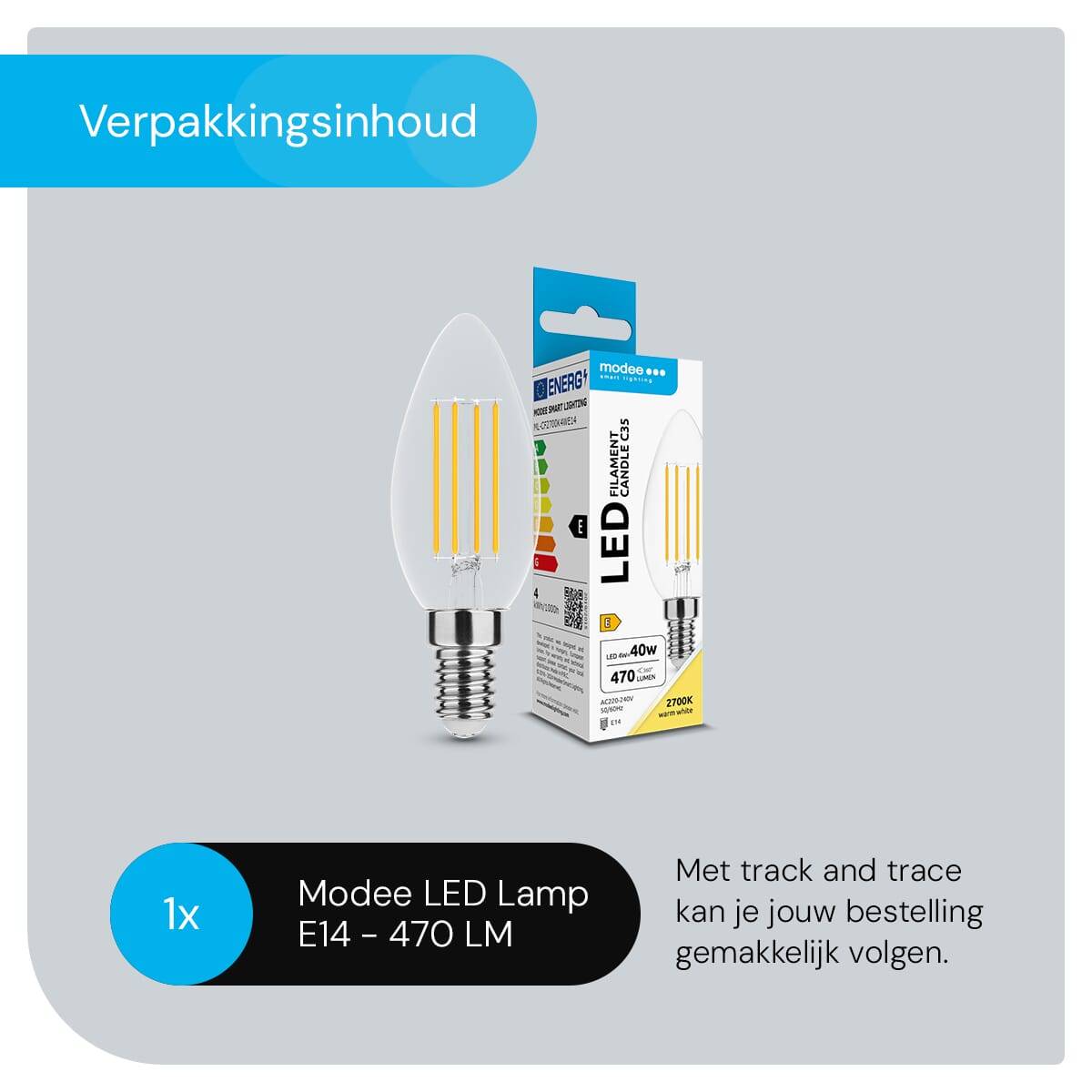 Modee E14 LED Lamp 4W - 470lm - 2700K - Warm Wit - LED Filament Kaarslamp B35 - Vervangt 40W Halogeen Gloeilamp-4