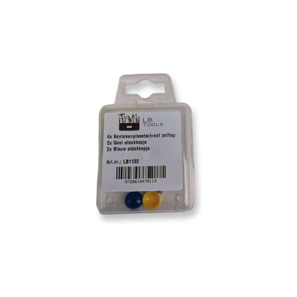 LB Tools 4x Kentekenplaatschroeven met 2x gele en 2x blauwe dopjes-1