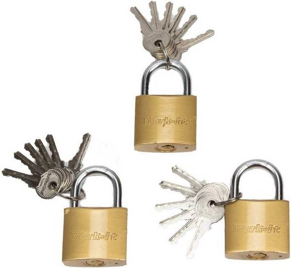 WORK-IT 3x hangslot gelijksluitend 38mm gehard met 18 gelijke sleutels