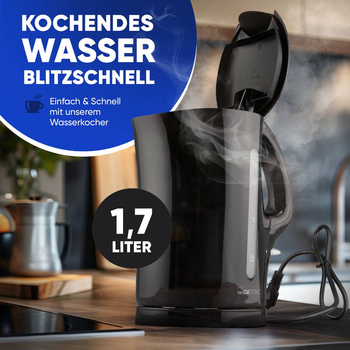 Clatronic WK 3819 waterkoker 1,7 liter 2200 W zwart-1