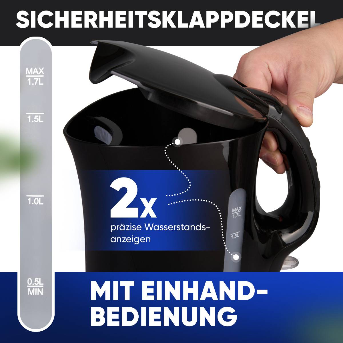 Clatronic WK 3819 waterkoker 1,7 liter 2200 W zwart-3