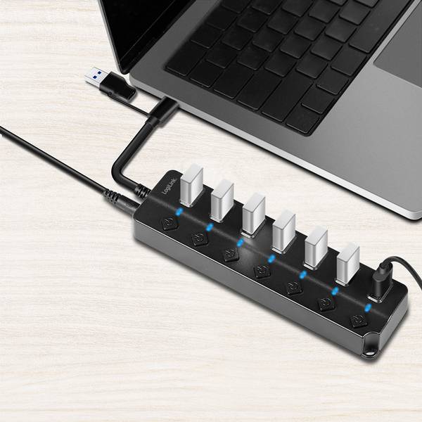 LOGILINK UA0420 Hub USB; USB-A aansluiting x7,USB-A-stekker,USB-C-stekker - 1 stuk
