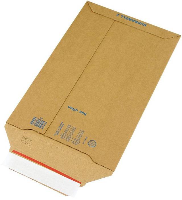Verzendzak van golfkarton, 194 x 310 mm, bruin, Suprawell, zelfklevende sluiting-0